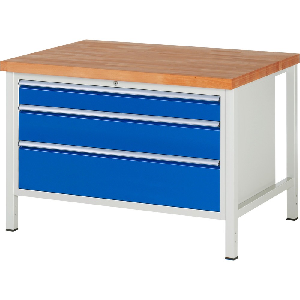 Immagine del prodotto: Banco da lavoro RAU serie 8000, AxLxP 840 x 1.250 x 900 mm, 3 cassetti estraibili al 100% 1 x 120, 1 x 180, 1 x 240 mm, portata cassetti 50 kg