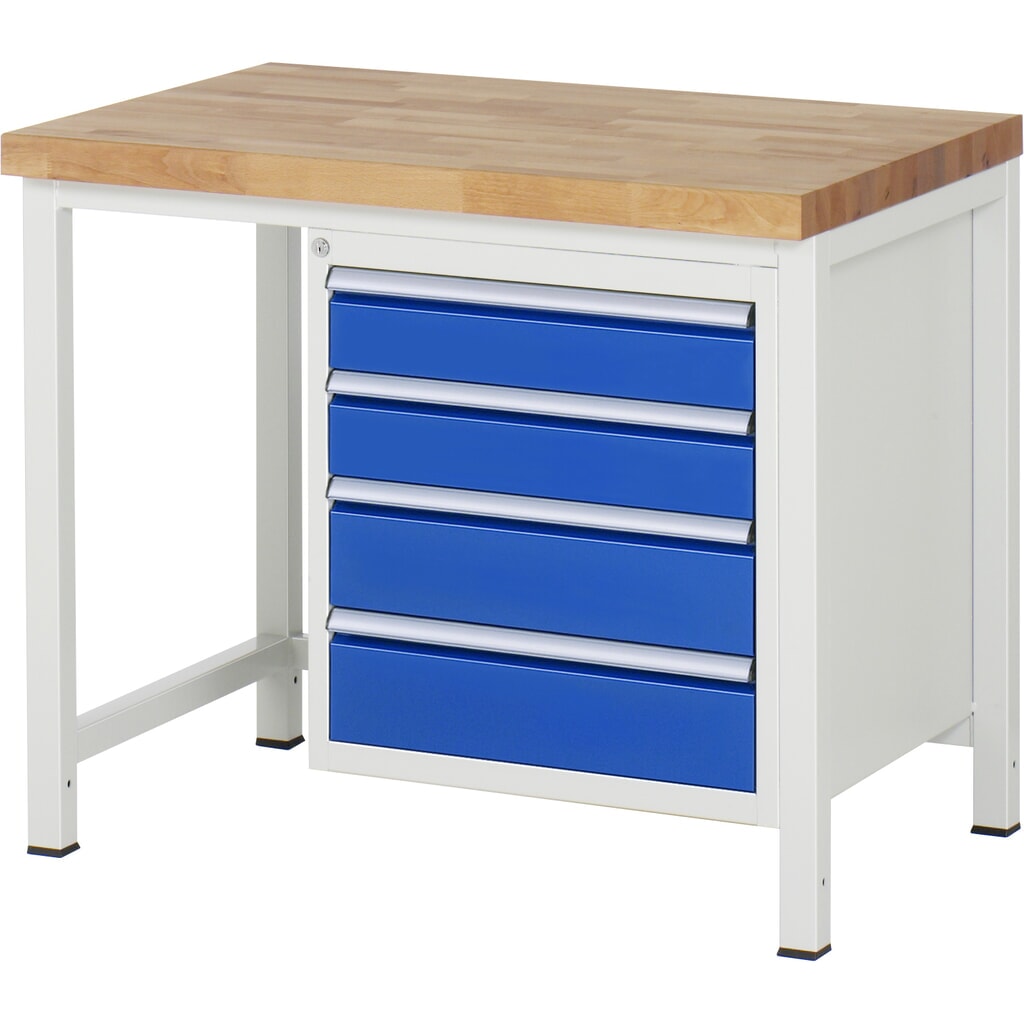 RAU Banco da lavoro Serie 8000, HxLxP 840-1.040 x 1.000 x 700 mm, 1 contenitore nella base a destra, con 4 cassetti Immagine del prodotto: RAU Banco da lavoro Serie 8000, HxLxP 840-1.040 x 1.000 x 700 mm, 1 contenitore nella base a destra, con 4 cassetti
