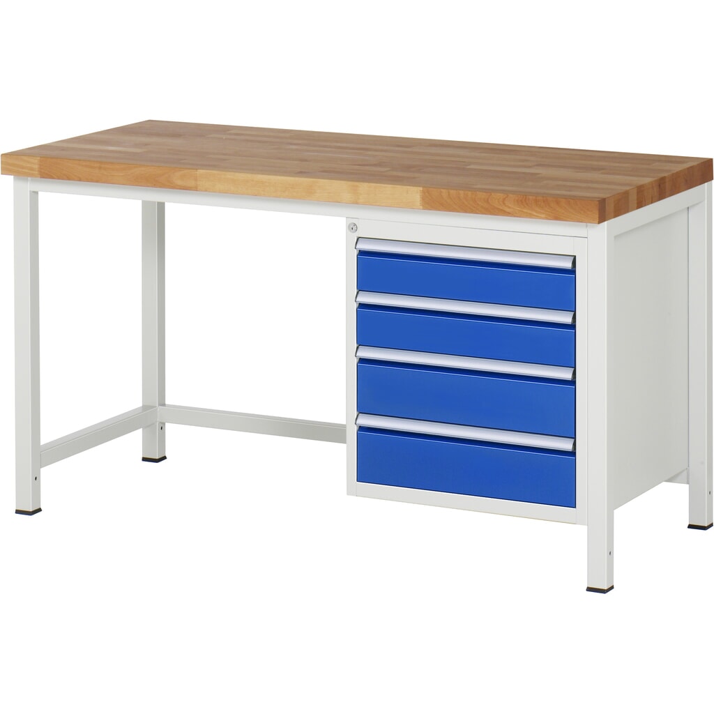 Immagine del prodotto: RAU Banco da lavoro Serie 8000, HxLxP 840-1.040 x 1.500 x 700 mm, 1 contenitore nella base a destra, con 4 cassetti