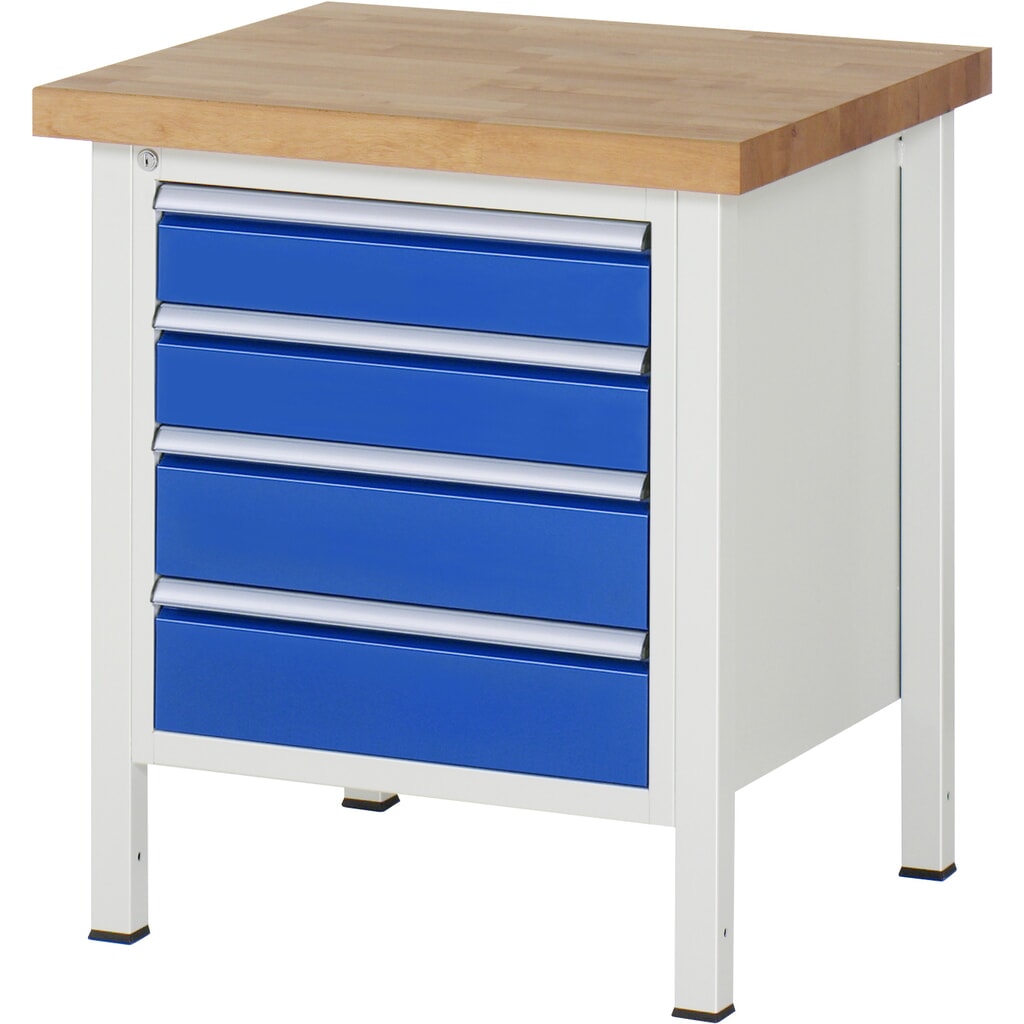 RAU Banco da lavoro Serie 8000, HxLxP 840-1.040 x 750 x 700 mm, 1 contenitore nella base a destra, con 4 cassetti Immagine del prodotto: RAU Banco da lavoro Serie 8000, HxLxP 840-1.040 x 750 x 700 mm, 1 contenitore nella base a destra, con 4 cassetti