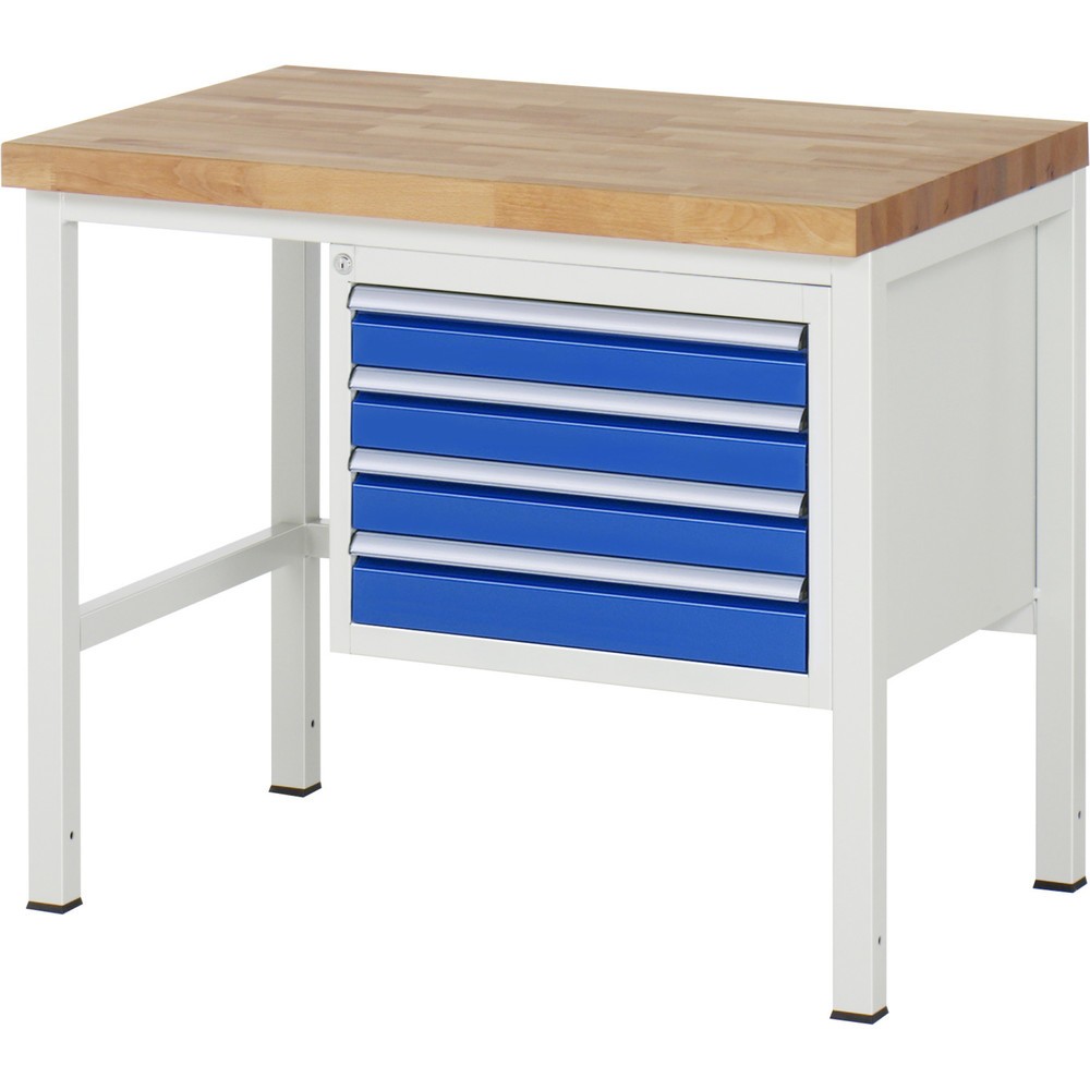 Immagine del prodotto: Banco da lavoro RAU serie 8000, HxLxP 840-1.040 x 1.000 x 700 mm, 4 cassetti estraibili al 100% 4 x 90 mm, portata cassetti 100 kg