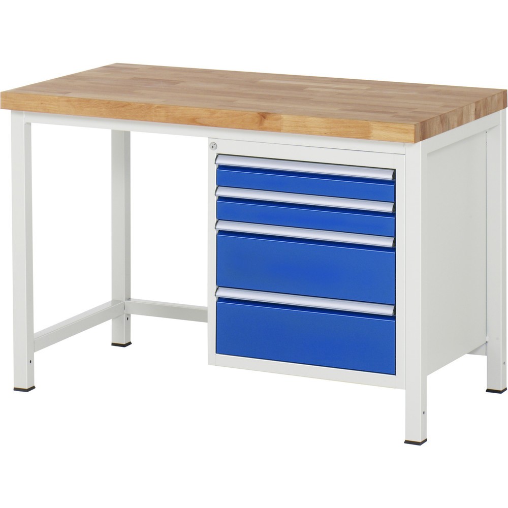 Immagine del prodotto n. 1: Banco da lavoro RAU serie 8000, AxLxP 840-1.040 x 1.250 x 700 mm, 4 cassetti estraibili al 90% 2 x 90, 2 x 180 mm, portata cassetti 100 kg