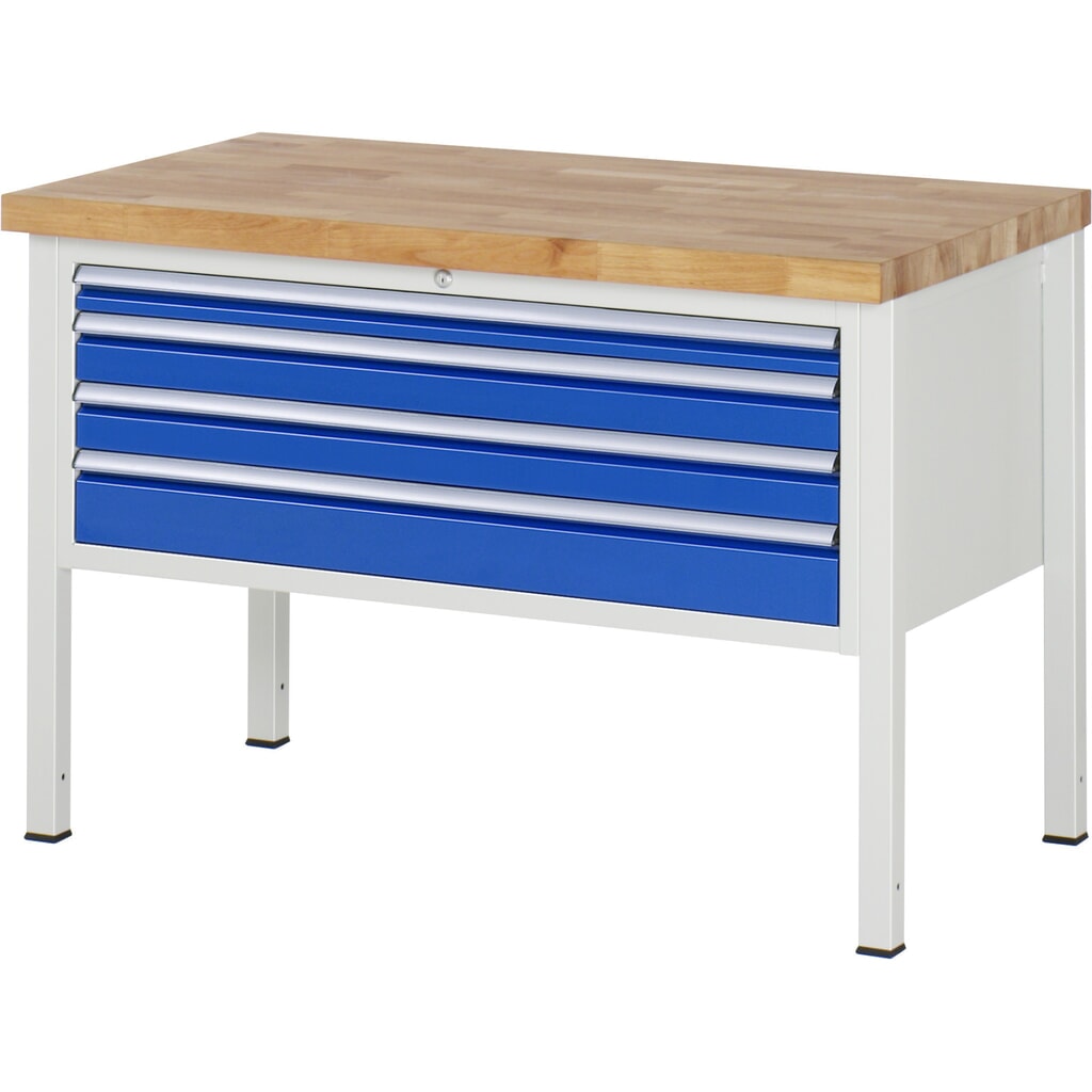 Immagine del prodotto: Banco da lavoro RAU serie 8000, AxLxP 840 x 1.250 x 700 mm, 4 cassetti estraibili al 90% 1 x 60, 2 x 90, 1 x 120 mm, portata cassetti 50 kg