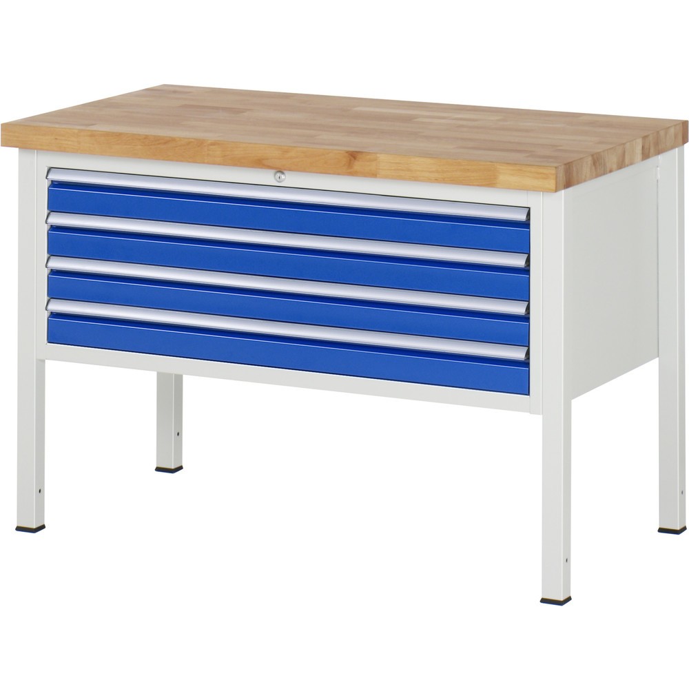 Immagine del prodotto n. 1: Banco da lavoro RAU serie 8000, AxLxP 840-1.040 x 1.250 x 700 mm, 4 cassetti estraibili al 90% 4 x 90 mm, portata cassetti 50 kg