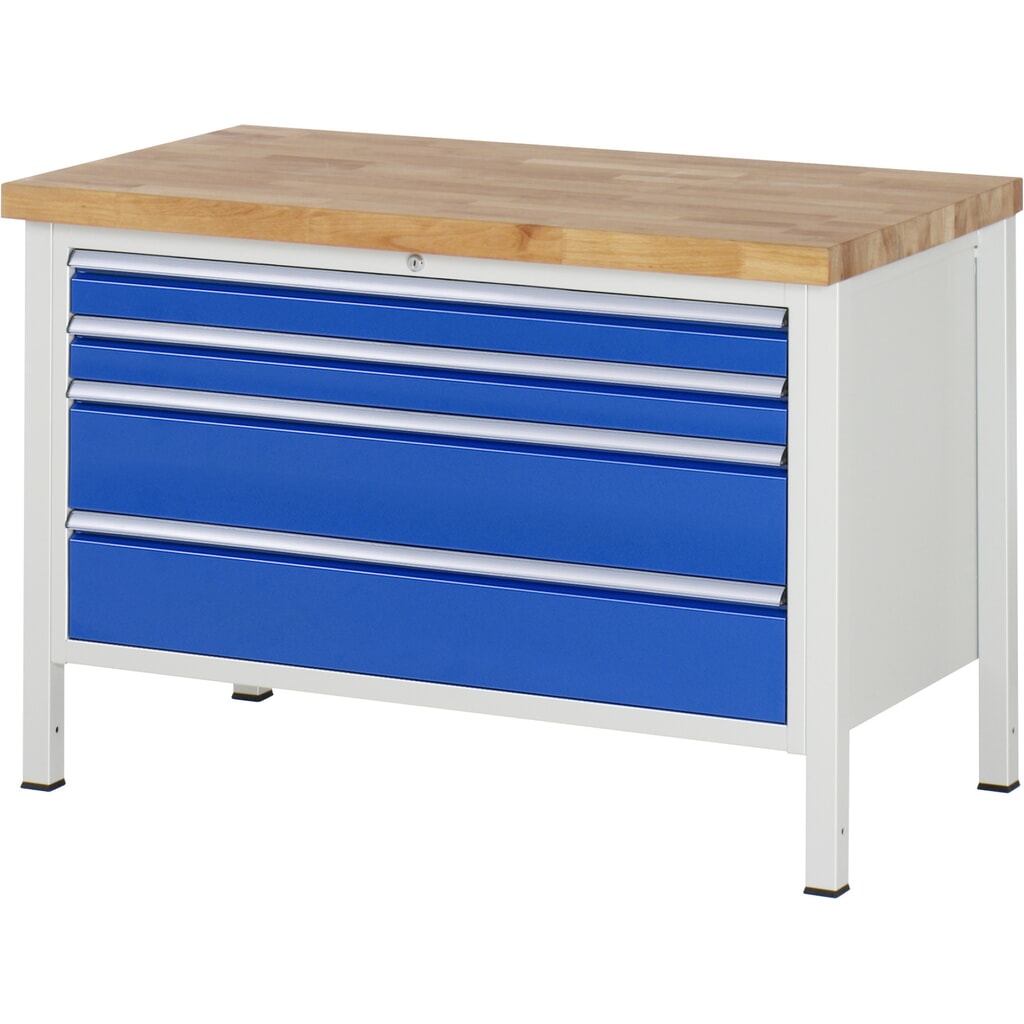 Banco da lavoro RAU serie 8000, AxLxP 840 x 1.250 x 700 mm, 4 cassetti estraibili al 90% 2 x 90, 2 x 180 mm, portata cassetti 50 kg Immagine del prodotto: Banco da lavoro RAU serie 8000, AxLxP 840 x 1.250 x 700 mm, 4 cassetti estraibili al 90% 2 x 90, 2 x 180 mm, portata cassetti 50 kg