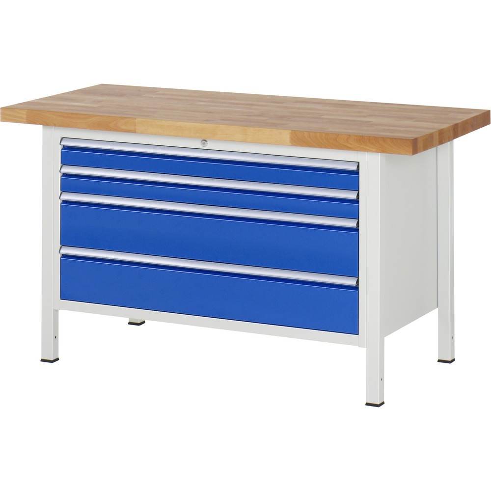 Immagine del prodotto: Banco da lavoro RAU serie 8000, AxLxP 840 x 1.500 x 700 mm, 4 cassetti estraibili al 100% 2 x 90, 2 x 180 mm, portata cassetti 50 kg