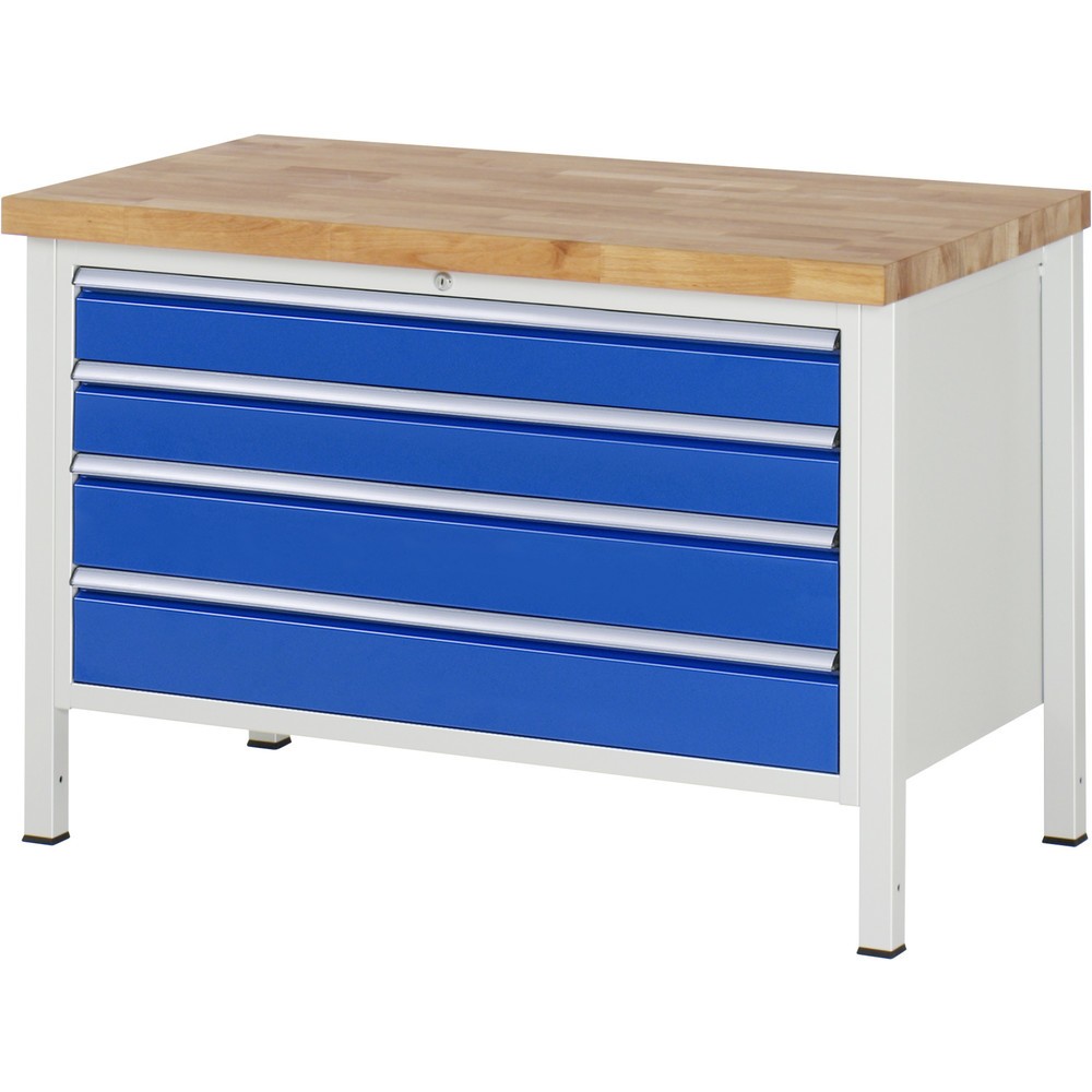Immagine del prodotto n. 1: Banco da lavoro RAU serie 8000, AxLxP 840 x 1.250 x 700 mm, 4 cassetti estraibili al 100% 2 x 120, 2 x 150 mm, portata cassetti 50 kg