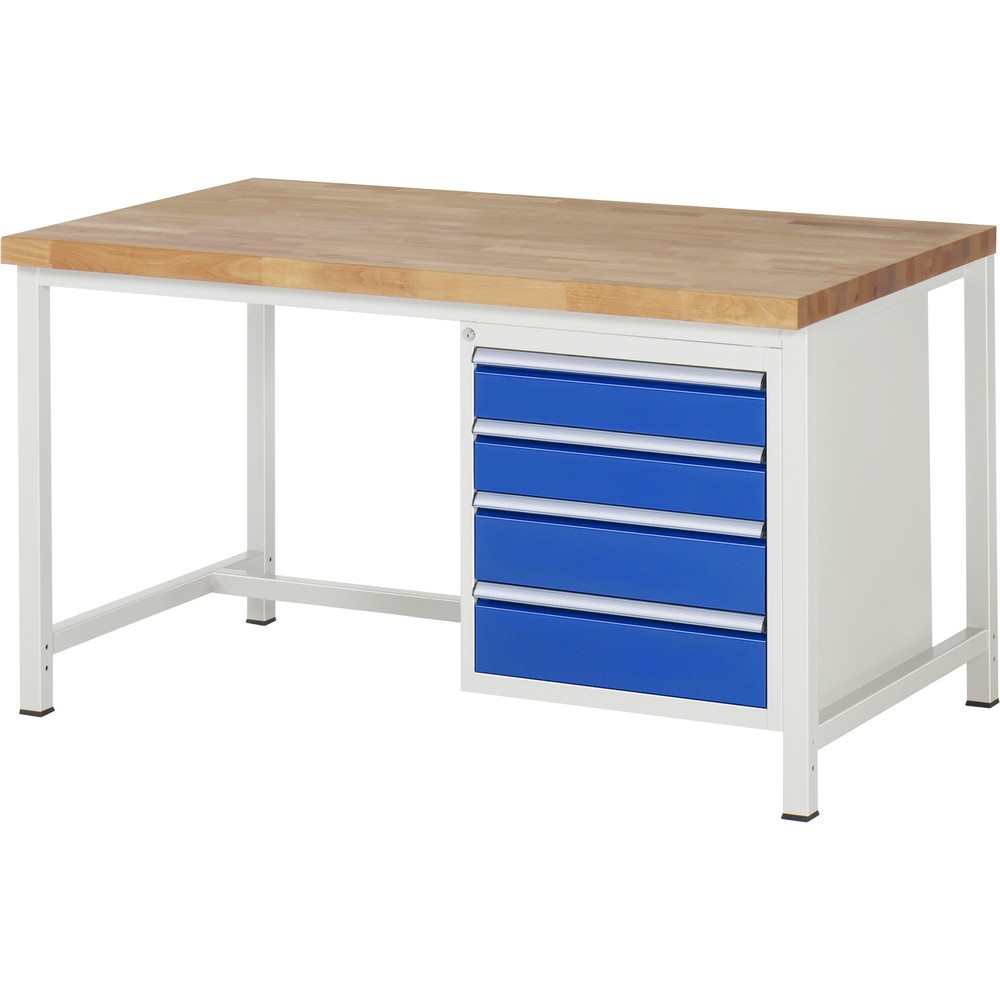 Immagine del prodotto n. 1: RAU Banco da lavoro Serie 8000, HxLxP 840-1.040 x 1.500 x 900 mm, 1 contenitore nella base a destra, con 4 cassetti
