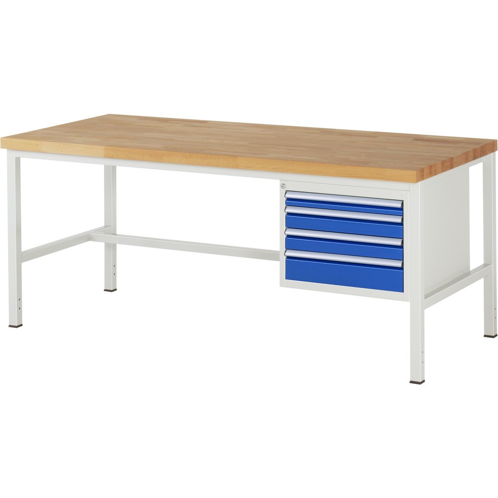 Immagine del prodotto n. 1: Banco da lavoro RAU serie 8000, AxLxP 840-1.040 x 2.000 x 900 mm, 4 cassetti estraibili al 90% 1 x 60, 2 x 90, 1 x 120 mm, portata cassetti 100 kg