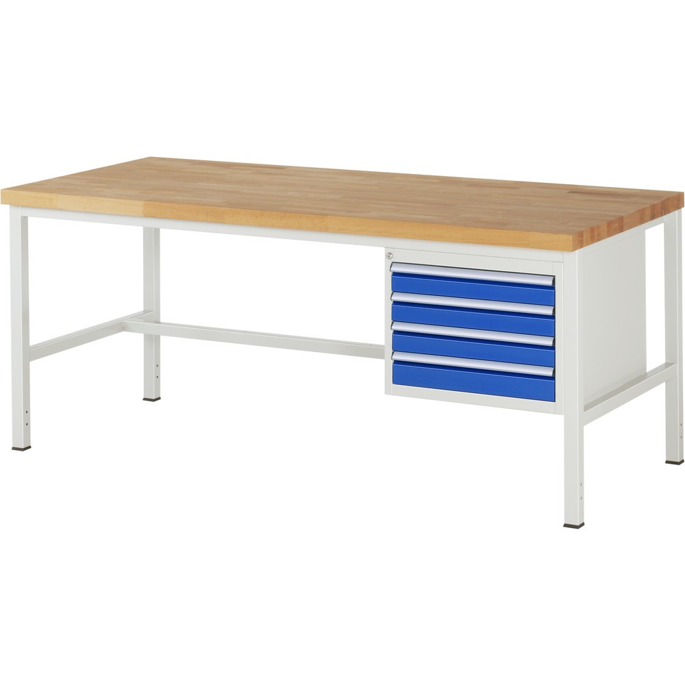 Immagine del prodotto n. 1: Banco da lavoro RAU serie 8000, HxLxP 840-1.040 x 2.000 x 900 mm, 4 cassetti estraibili al 100% 4 x 90 mm, portata cassetti 100 kg