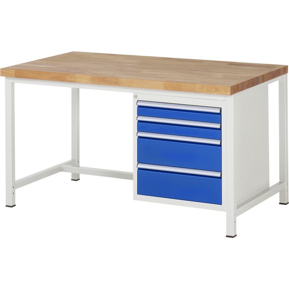 Immagine del prodotto: Banco da lavoro RAU serie 8000, HxLxP 840-1.040 x 1.500 x 900 mm, 4 cassetti estraibili al 100% 2 x 90, 2 x 180 mm, portata cassetti 100 kg