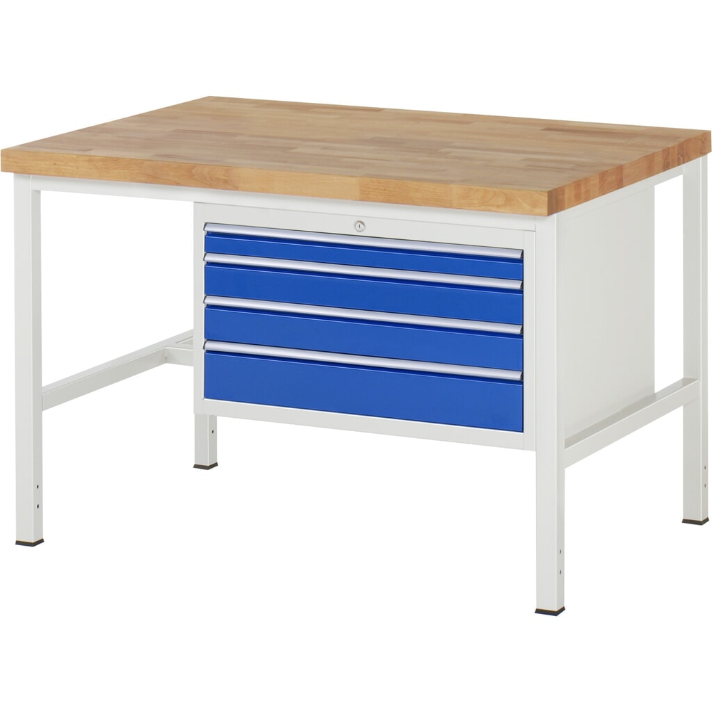 Banco da lavoro RAU serie 8000, AxLxP 840-1.040 x 1.250 x 900 mm, 4 cassetti estraibili al 100% 1 x 60, 2 x 90, 1 x 120 mm, portata cassetti 75 kg Immagine del prodotto: Banco da lavoro RAU serie 8000, AxLxP 840-1.040 x 1.250 x 900 mm, 4 cassetti estraibili al 100% 1 x 60, 2 x 90, 1 x 120 mm, portata cassetti 75 kg