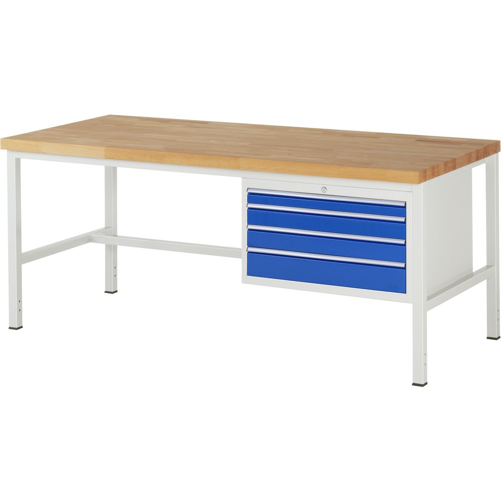 Immagine del prodotto n. 1: Banco da lavoro RAU serie 8000, AxLxP 840-1.040 x 2.000 x 900 mm, 4 cassetti estraibili al 90% 1 x 60, 2 x 90, 1 x 120 mm, portata cassetti 75 kg