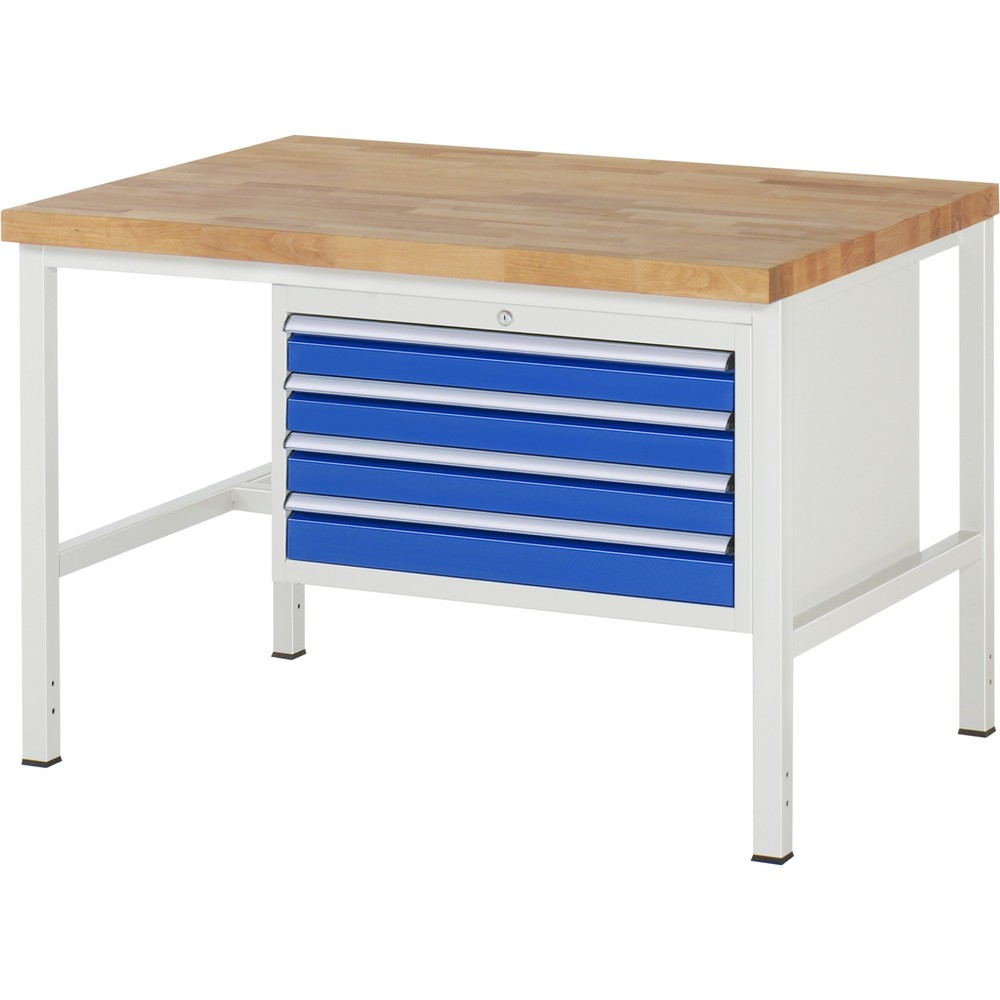 Immagine del prodotto: Banco da lavoro RAU serie 8000, AxLxP 840-1.040 x 1.250 x 900 mm, 4 cassetti estraibili al 100% 4 x 90 mm, portata cassetti 75 kg