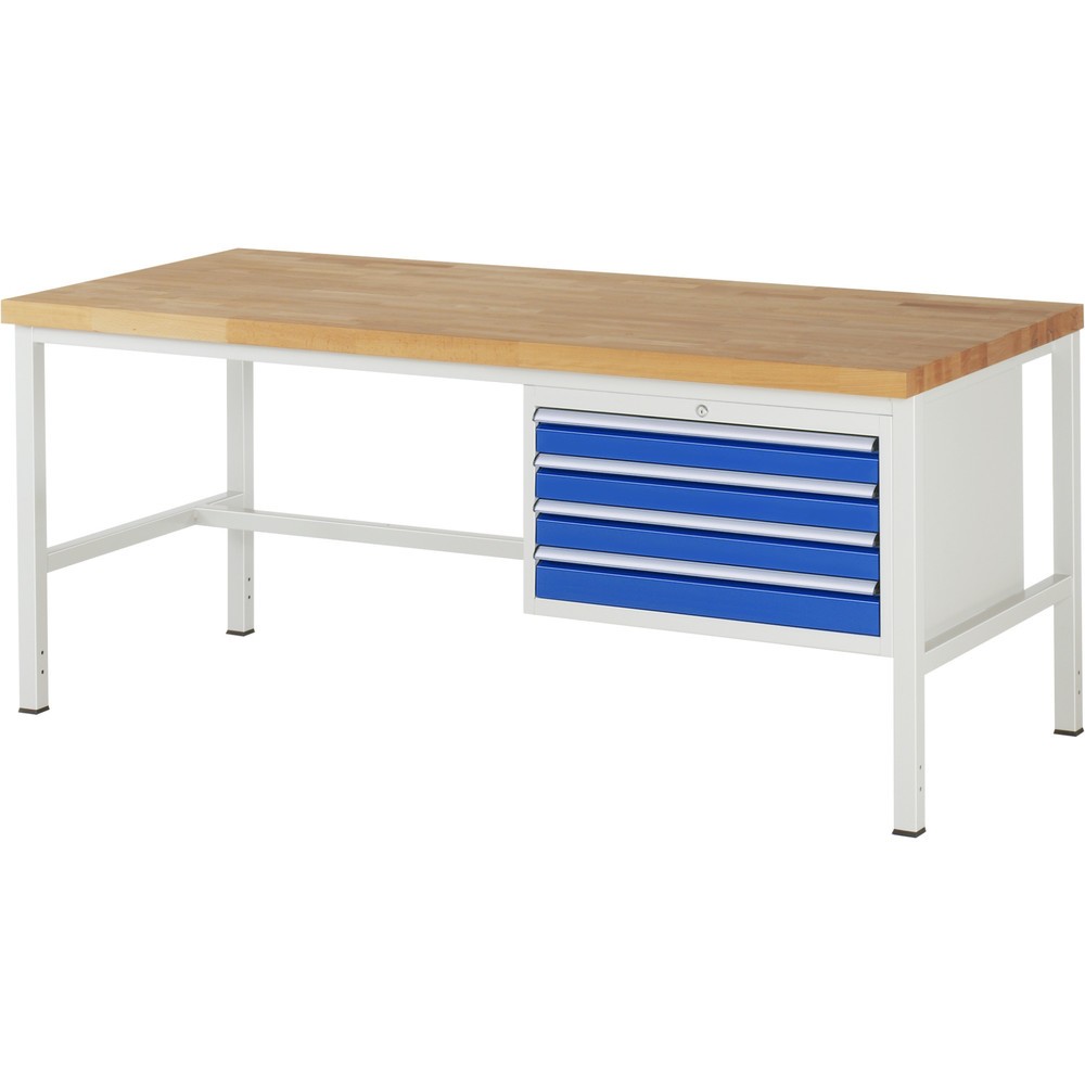 Immagine del prodotto: Banco da lavoro RAU serie 8000, AxLxP 840-1.040 x 2.000 x 900 mm, 4 cassetti estraibili al 90% 4 x 90 mm, portata cassetti 75 kg