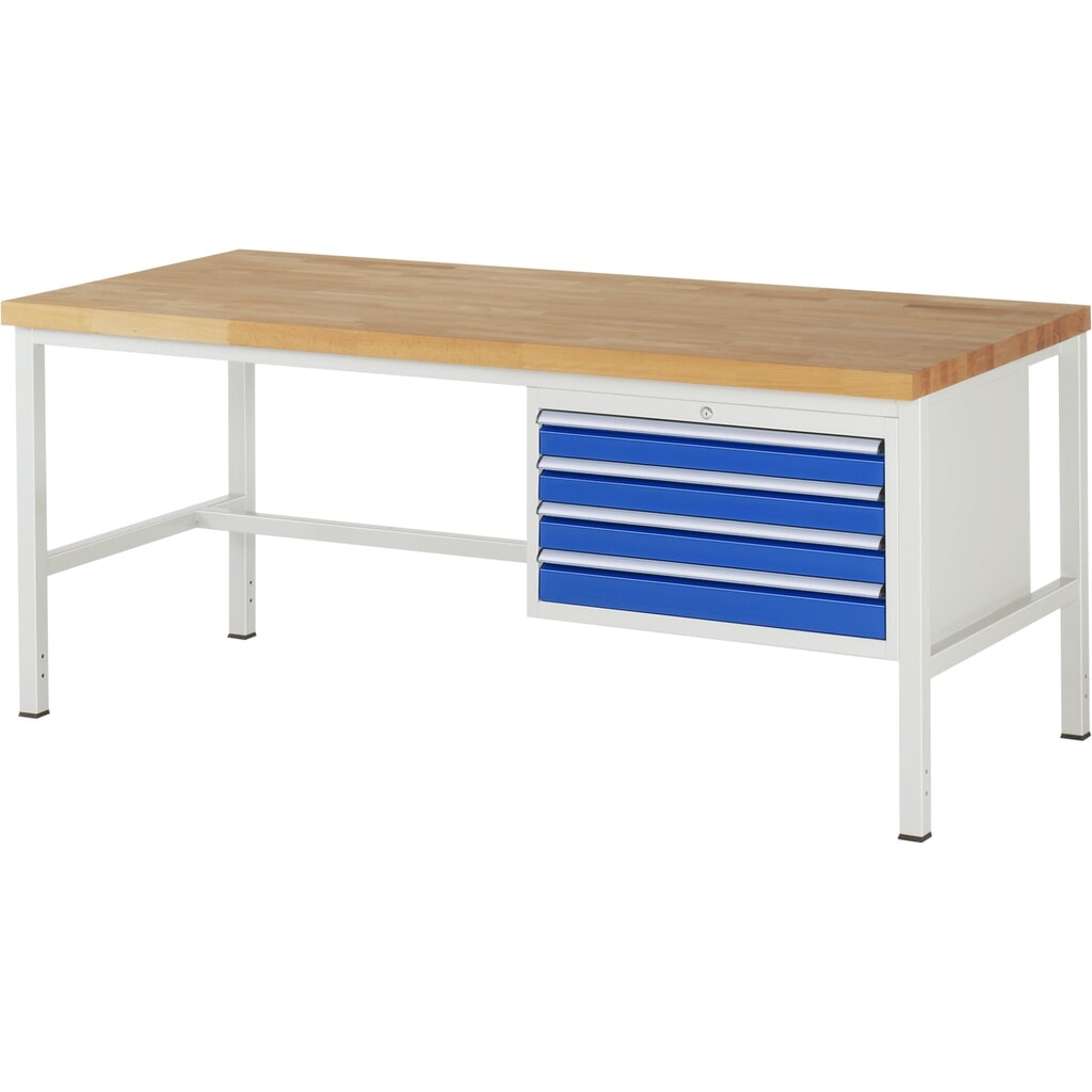 Immagine del prodotto: Banco da lavoro RAU serie 8000, AxLxP 840-1.040 x 2.000 x 900 mm, 4 cassetti estraibili al 90% 4 x 90 mm, portata cassetti 75 kg
