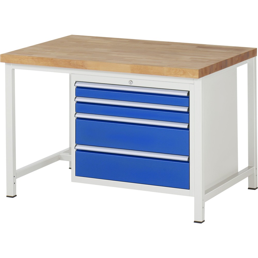 Immagine del prodotto n. 1: Banco da lavoro RAU serie 8000, AxLxP 840-1.040 x 1.250 x 900 mm, 4 cassetti estraibili al 100% 2 x 90, 2 x 180 mm, portata cassetti 75 kg