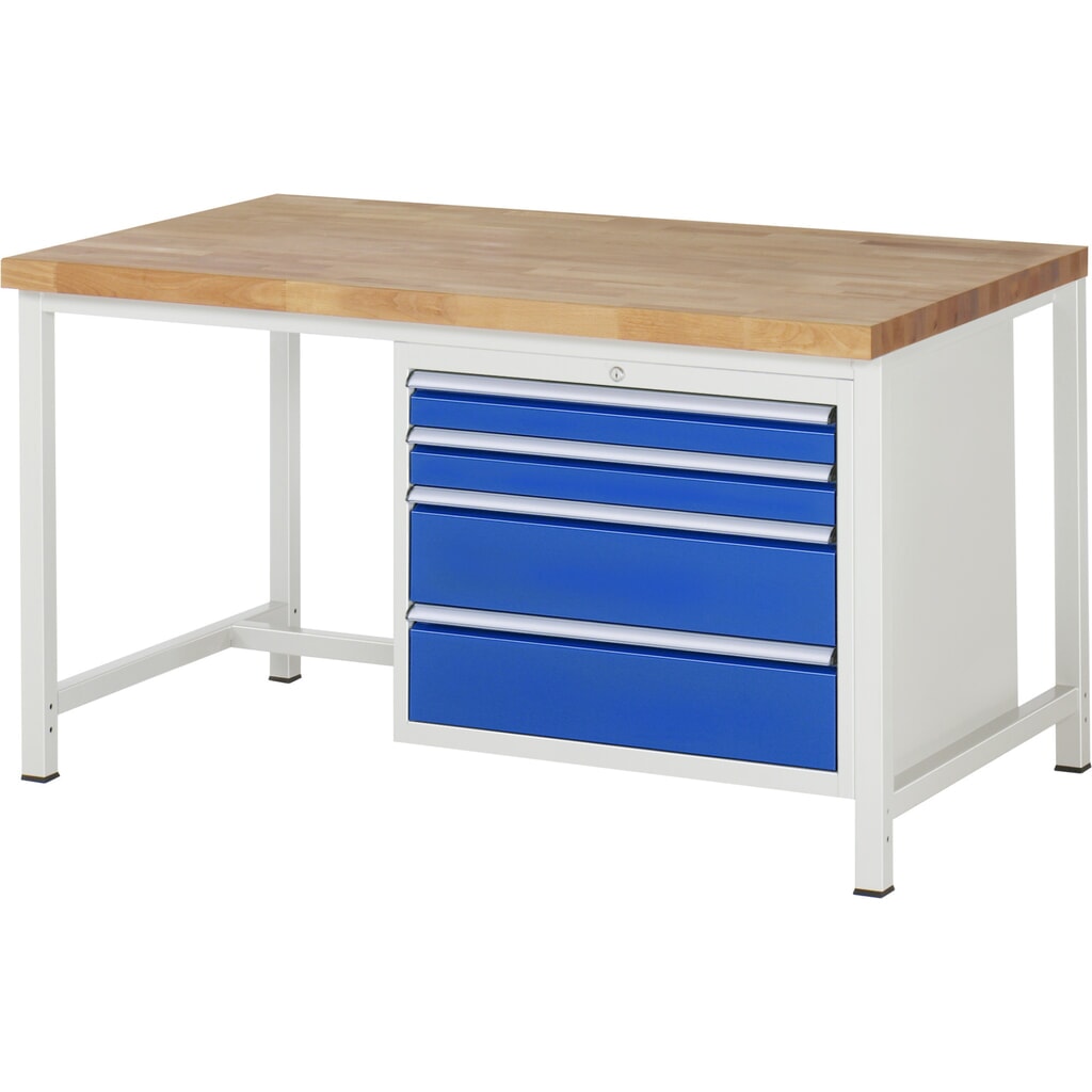 Banco da lavoro RAU serie 8000, AxLxP 840-1.040 x 1.500 x 900 mm, 4 cassetti estraibili al 100% 2 x 90, 2 x 180 mm, portata cassetti 75 kg Immagine del prodotto: Banco da lavoro RAU serie 8000, AxLxP 840-1.040 x 1.500 x 900 mm, 4 cassetti estraibili al 100% 2 x 90, 2 x 180 mm, portata cassetti 75 kg