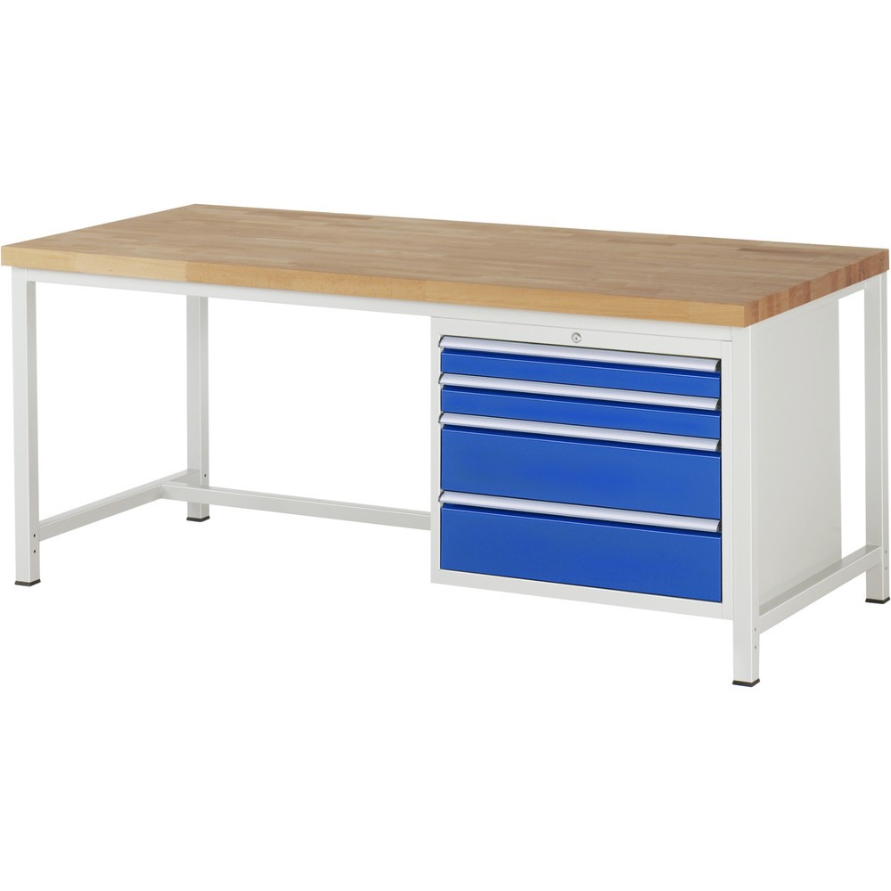 Immagine del prodotto: Banco da lavoro RAU serie 8000, AxLxP 840 x 2.000 x 900 mm, 4 cassetti estraibili al 90% 2 x 90, 2 x 180 mm, portata cassetti 75 kg