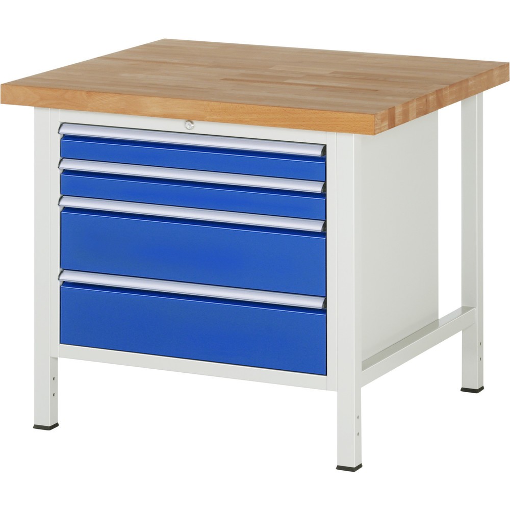 Immagine del prodotto n. 1: Banco da lavoro RAU serie 8000, AxLxP 840-1.040 x 1.000 x 900 mm, 4 cassetti estraibili al 90% 2 x 90, 2 x 180 mm, portata cassetti 75 kg