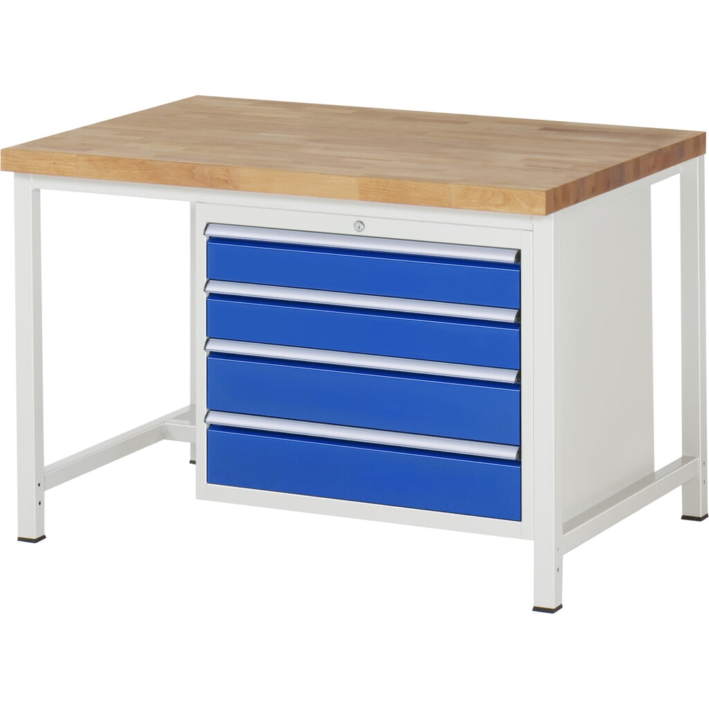 Immagine del prodotto: Banco da lavoro RAU serie 8000, AxLxP 840 x 1.250 x 900 mm, 4 cassetti estraibili al 90% 2 x 120, 2 x 150 mm, portata cassetti 75 kg