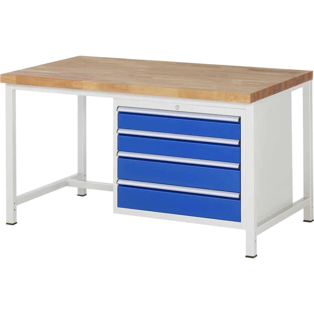 Banco da lavoro RAU serie 8000, AxLxP 840 x 1.500 x 900 mm, 4 cassetti estraibili al 90% 2 x 120, 2 x 150 mm, portata cassetti 75 kg Immagine del prodotto: Banco da lavoro RAU serie 8000, AxLxP 840 x 1.500 x 900 mm, 4 cassetti estraibili al 90% 2 x 120, 2 x 150 mm, portata cassetti 75 kg