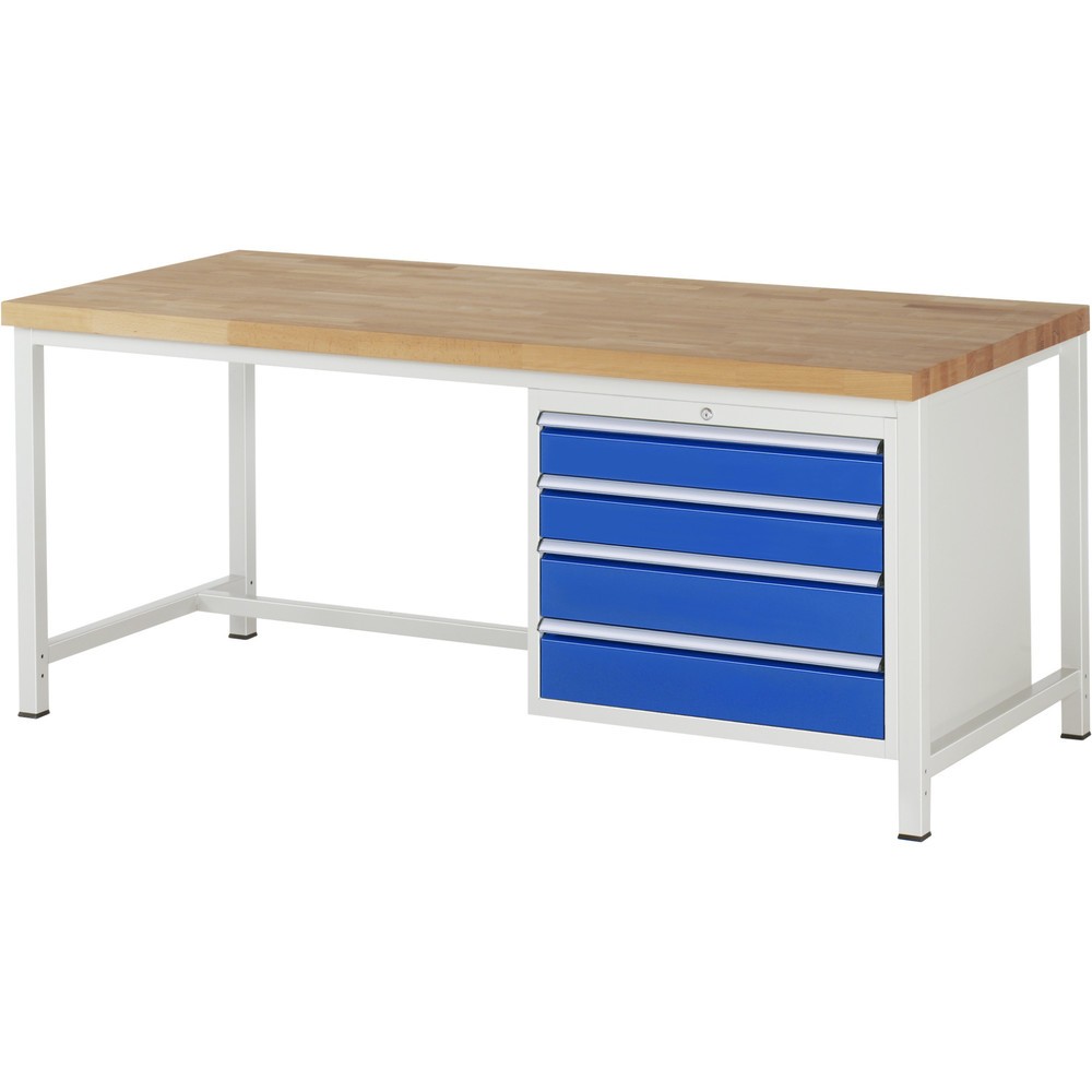 Immagine del prodotto n. 1: Banco da lavoro RAU serie 8000, AxLxP 840 x 2.000 x 900 mm, 4 cassetti estraibili al 90% 2 x 120, 2 x 150 mm, portata cassetti 75 kg