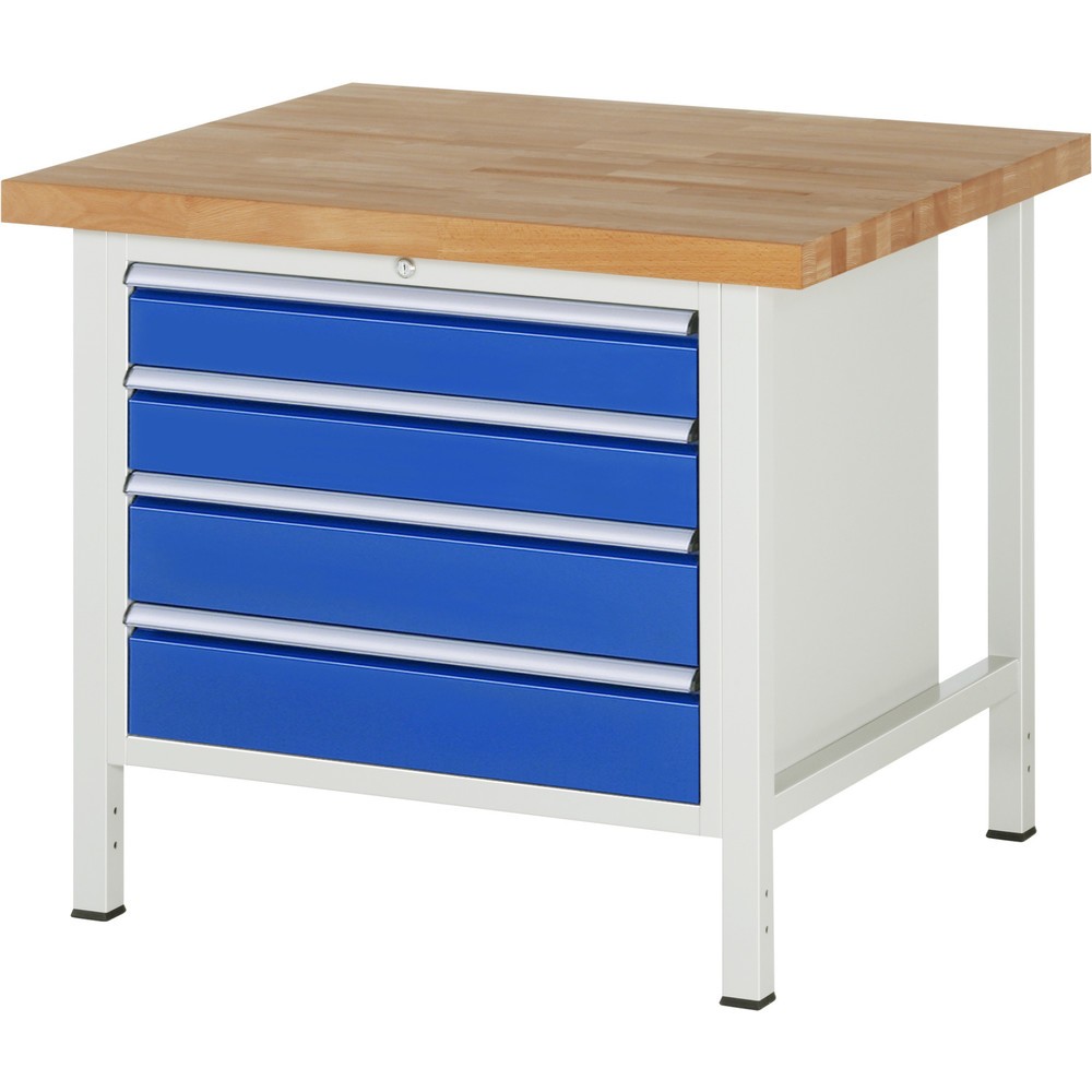 Immagine del prodotto: Banco da lavoro RAU serie 8000, AxLxP 840-1.040 x 1.000 x 900 mm, 4 cassetti estraibili al 100% 2 x 120, 2 x 150 mm, portata cassetti 75 kg