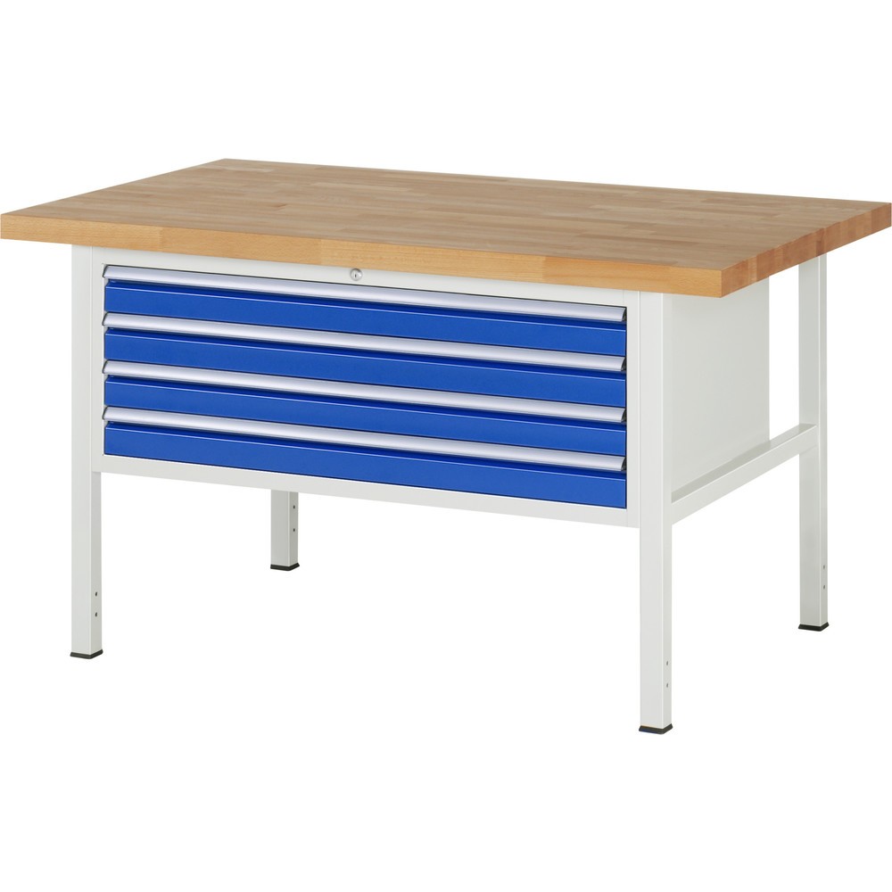 Immagine del prodotto: Banco da lavoro RAU serie 8000, AxLxP 840-1.040 x 1.500 x 900 mm, 4 cassetti estraibili al 90% 4 x 90 mm, portata cassetti 50 kg