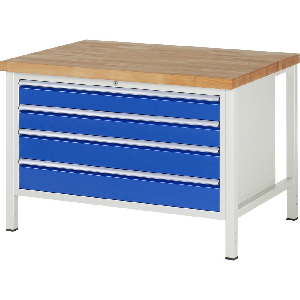 Immagine del prodotto: Banco da lavoro RAU serie 8000, AxLxP 840-1.040 x 1.250 x 900 mm, 4 cassetti estraibili al 100% 2 x 120, 2 x 150 mm, portata cassetti 50 kg