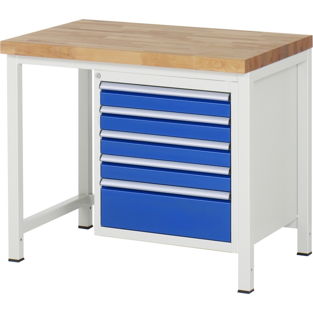 Immagine del prodotto n. 1: Banco da lavoro RAU serie 8000, AxLxP 840-1.040 x 1.000 x 700 mm, 5 cassetti estraibili al 90% 1 x 90, 4 x 180 mm, portata cassetti 100 kg