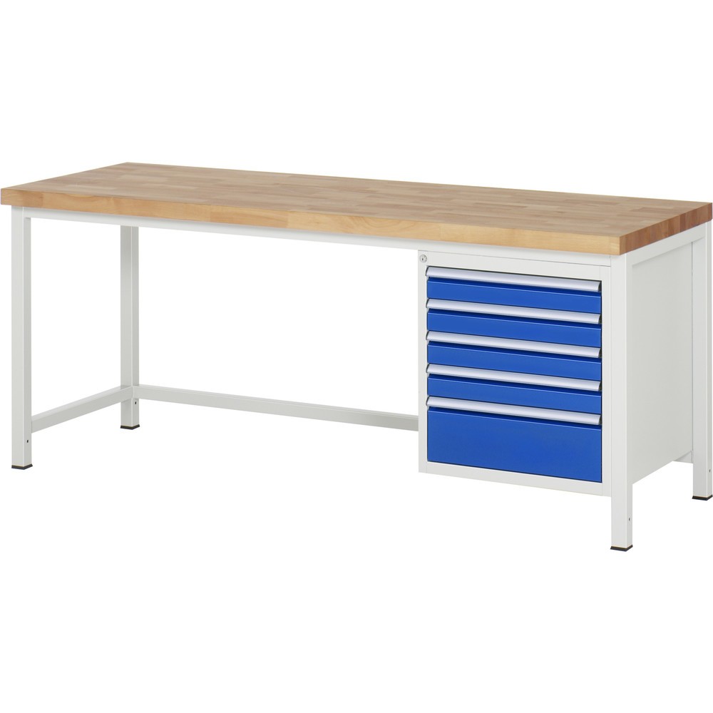 Immagine del prodotto n. 1: Banco da lavoro RAU serie 8000, AxLxP 840 x 2.000 x 700 mm, 5 cassetti estraibili al 90% 1 x 90, 4 x 180 mm, portata cassetti 100 kg