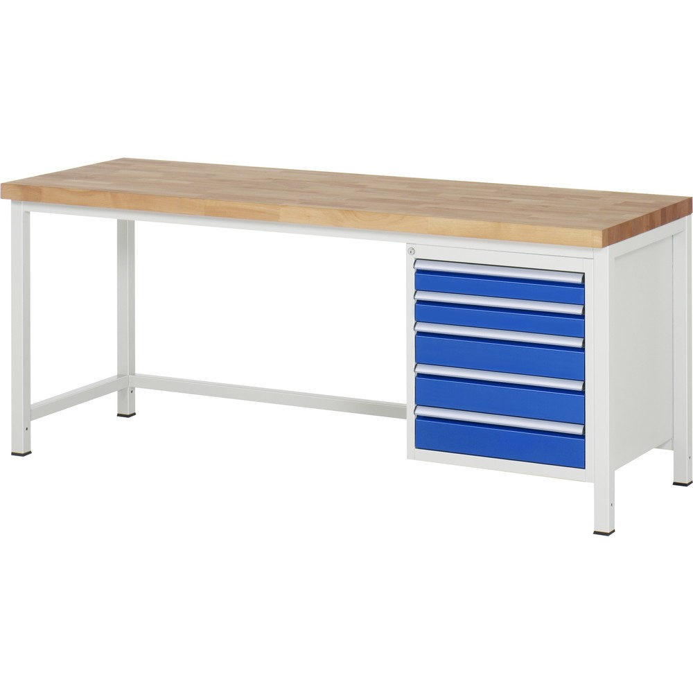 Immagine del prodotto n. 1: Banco da lavoro RAU serie 8000, AxLxP 840 x 2.000 x 700 mm, 5 cassetti estraibili al 90% 3 x 90, 2 x 120 mm, portata cassetti 100 kg