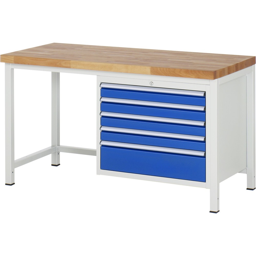 Immagine del prodotto: Banco da lavoro RAU serie 8000, AxLxP 840 x 1.500 x 700 mm, 5 cassetti estraibili al 100% 4 x 90, 1 x 180 mm, portata cassetti 75 kg