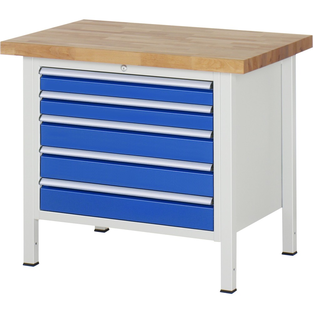 Immagine del prodotto n. 1: Banco da lavoro RAU serie 8000, AxLxP 840-1.040 x 1.000 x 700 mm, 5 cassetti estraibili al 90% 2 x 90, 3 x 120 mm, portata cassetti 75 kg