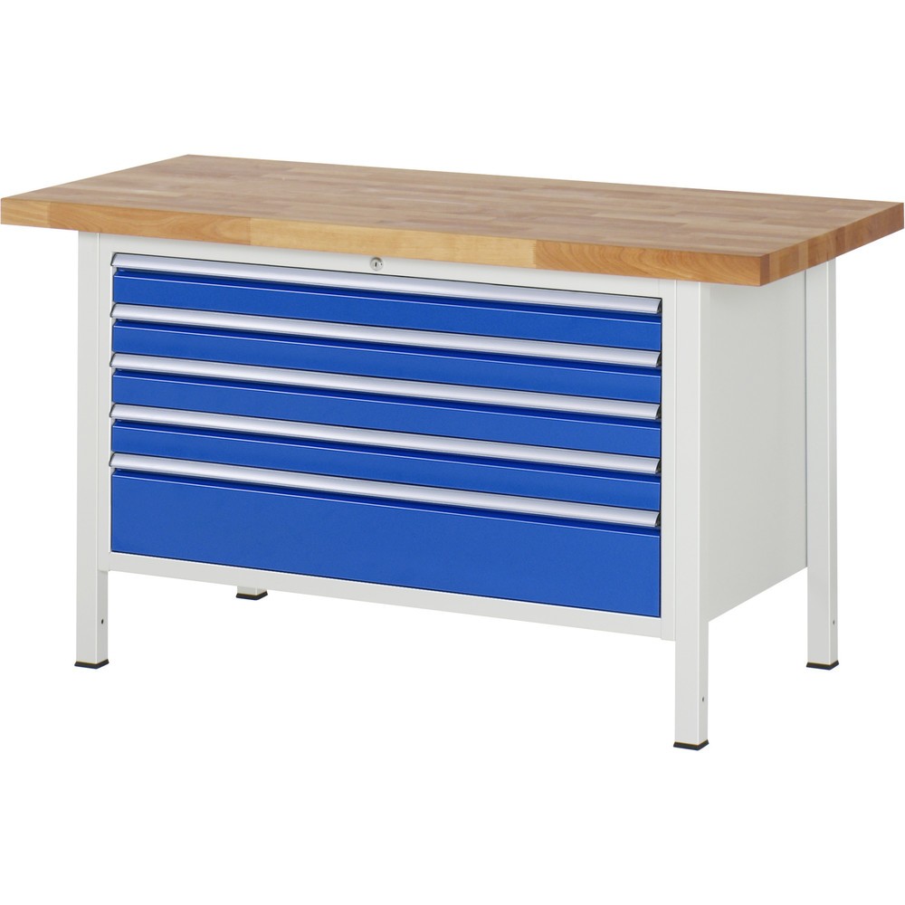 Immagine del prodotto n. 1: Banco da lavoro RAU serie 8000, AxLxP 840-1.040 x 1.500 x 700 mm, 5 cassetti estraibili al 90% 4 x 90, 1 x 180 mm, portata cassetti 50 kg