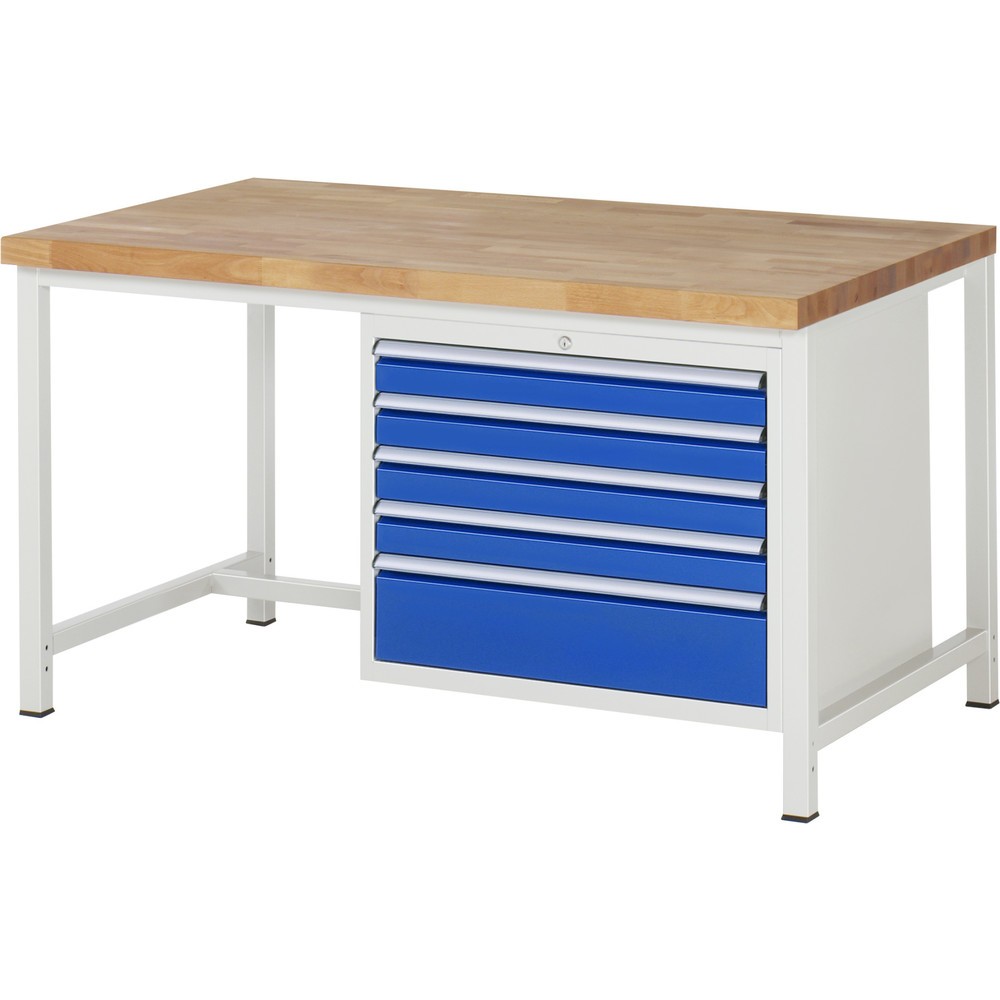 Immagine del prodotto: Banco da lavoro RAU serie 8000, AxLxP 840 x 1.500 x 900 mm, 5 cassetti estraibili al 90% 4 x 90, 1 x 180 mm, portata cassetti 75 kg