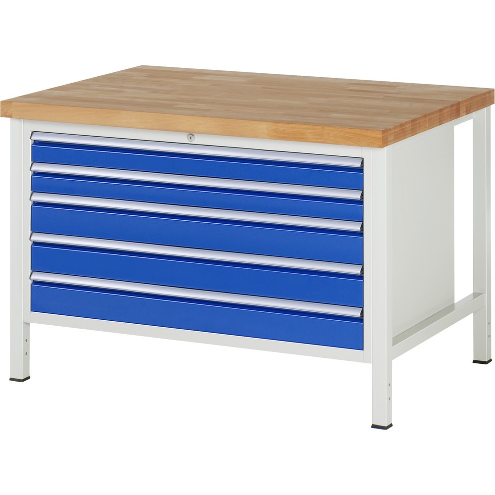 Immagine del prodotto n. 1: Banco da lavoro RAU serie 8000, AxLxP 840 x 1.250 x 900 mm, 5 cassetti estraibili al 100% 2 x 90, 3 x 120 mm, portata cassetti 50 kg