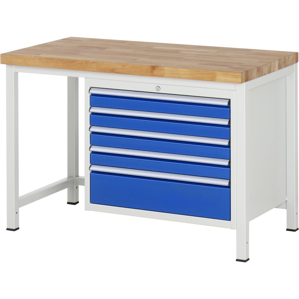 Immagine del prodotto: Banco da lavoro RAU serie 8000, AxLxP 840 x 1.250 x 700 mm, 5 cassetti estraibili al 100% 4 x 90, 1 x 180 mm, portata cassetti 75 kg