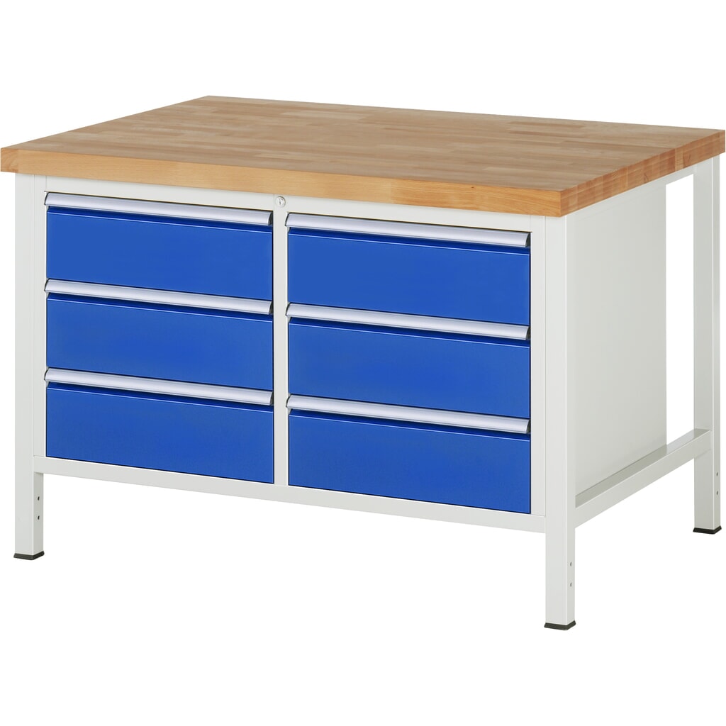 Banco da lavoro RAU serie 8000, 1 contenitore doppio, AxLxP 840 x 1.250 x 900 mm, 6 cassetti estraibili al 90% 6 x 180 mm, portata cassetti 100 kg Immagine del prodotto: Banco da lavoro RAU serie 8000, 1 contenitore doppio, AxLxP 840 x 1.250 x 900 mm, 6 cassetti estraibili al 90% 6 x 180 mm, portata cassetti 100 kg