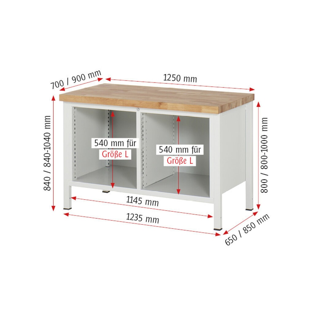 Banco da lavoro RAU serie 8000, 1 contenitore doppio, 2 ante battenti, AxLxP 840 x 1.250 x 700 mm, 2 cassetti estraibili al 90% Immagine del prodotto n. 6: Banco da lavoro RAU serie 8000, 1 contenitore doppio, 2 ante battenti, AxLxP 840 x 1.250 x 700 mm, 2 cassetti estraibili al 90%