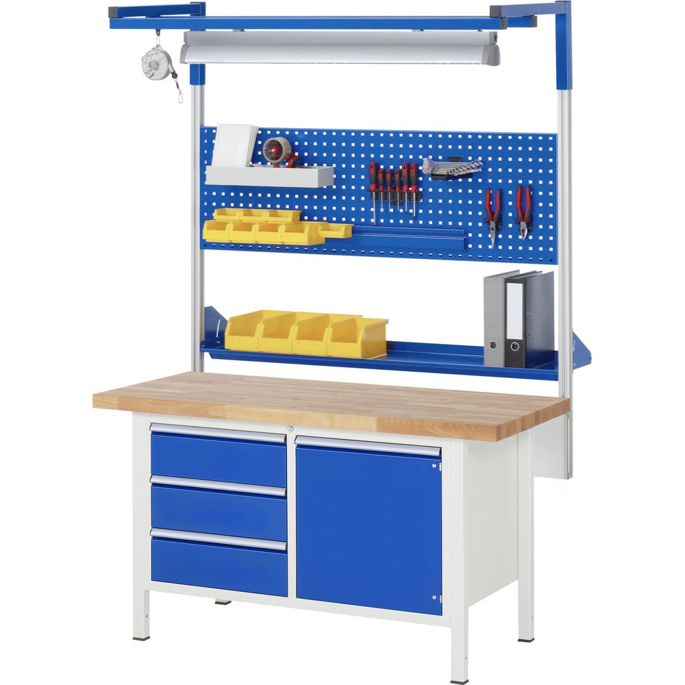 Immagine del prodotto n. 5: Banco da lavoro RAU serie 8000, 1 contenitore doppio, 1 ripiano, 1 anta battente, AxLxP 840 x 1.500 x 700 mm, 3 cassetti estraibili al 100%