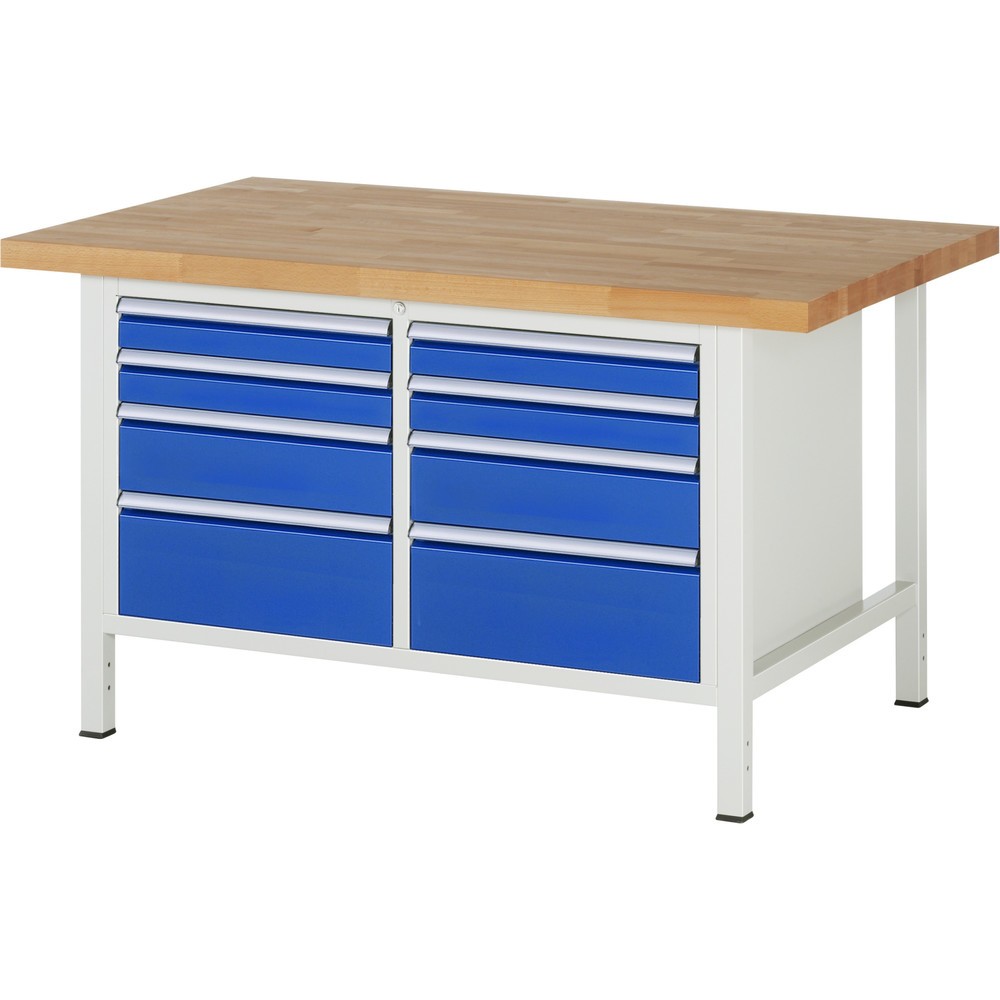 Banco da lavoro RAU serie 8000, 1 contenitore doppio, AxLxP 840-1.040 x 1.500 x 900 mm, 8 cassetti estraibili al 100% 4 x 90, 2 x 150, 2 x 210 mm, portata cassetti 100 kg Immagine del prodotto n. 1: Banco da lavoro RAU serie 8000, 1 contenitore doppio, AxLxP 840-1.040 x 1.500 x 900 mm, 8 cassetti estraibili al 100% 4 x 90, 2 x 150, 2 x 210 mm, portata cassetti 100 kg