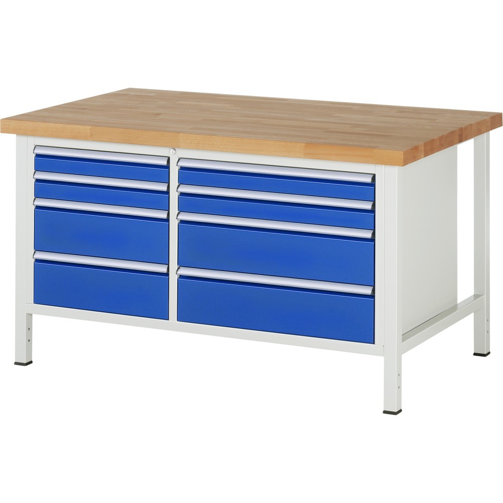Immagine del prodotto n. 1: Banco da lavoro RAU serie 8000, 1 contenitore doppio, AxLxP 840-1.040 x 1.500 x 900 mm, 8 cassetti estraibili al 90% 4 x 90, 4 x 180 mm, portata cassetti 75/100 kg