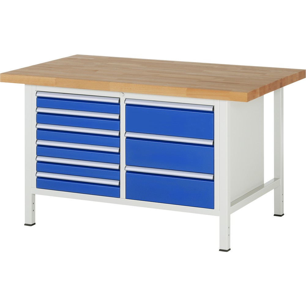 Immagine del prodotto: RAU Banco da lavoro Serie 8000, HxLxP 840-1.040 x 1.500 x 900 mm, 1 contenitore doppio nella base, ciascuno con 9 cassetti