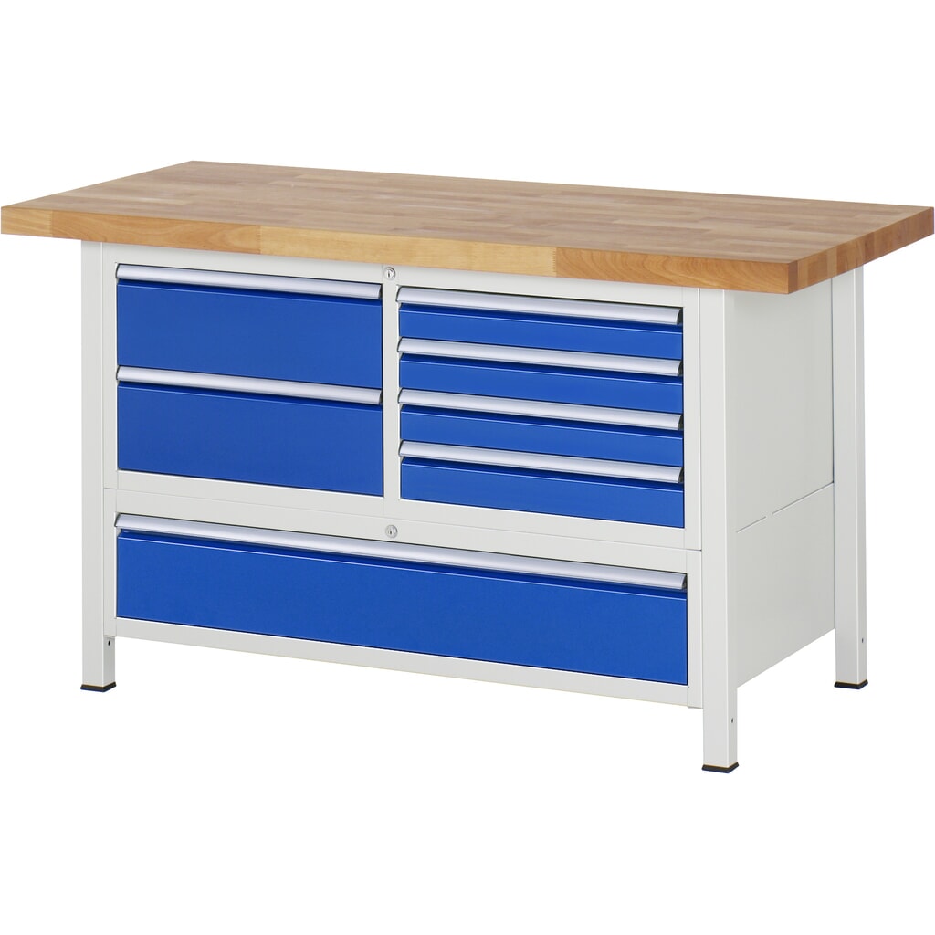 Immagine del prodotto: RAU Banco da lavoro Serie 8000, HxLxP 840-1.040 x 1.500 x 700 mm, 1 contenitore triplo nella base, con 7 cassetti