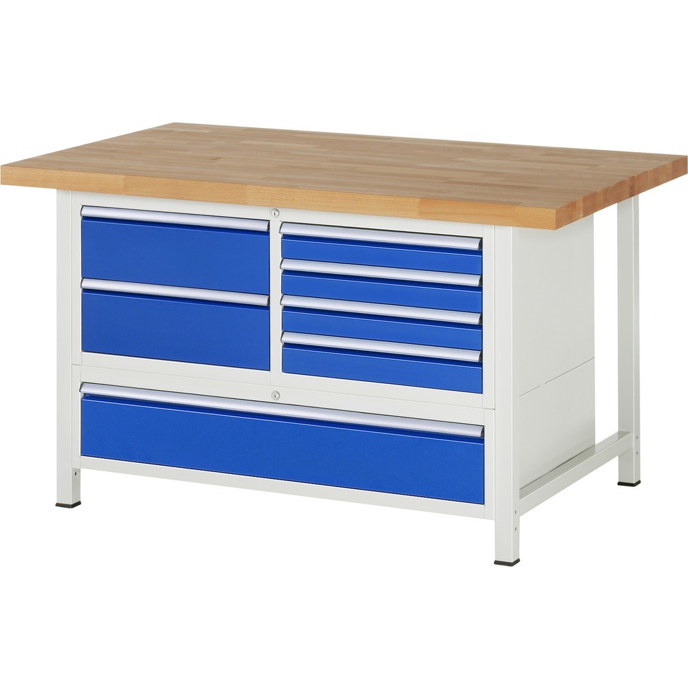 Immagine del prodotto: RAU Banco da lavoro Serie 8000, HxLxP 840-1.040 x 1.500 x 900 mm, 1 contenitore triplo nella base, con 7 cassetti