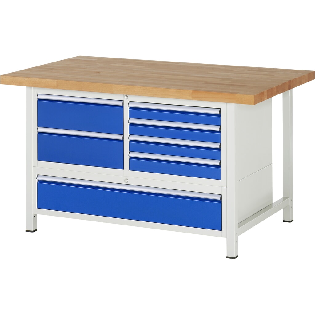 Immagine del prodotto: RAU Banco da lavoro Serie 8000, HxLxP 840-1.040 x 1.500 x 900 mm, 1 contenitore triplo nella base, con 7 cassetti