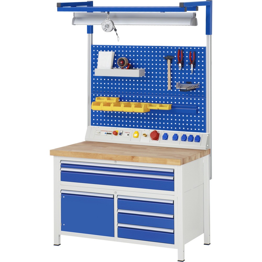 Immagine del prodotto n. 4: Banco da lavoro RAU serie 8000, 1 contenitore triplo, HxLxP 840 x 1.250 x 700 mm, 7 cassetti estraibili al 90% 4 x 90, 3 x 180 mm