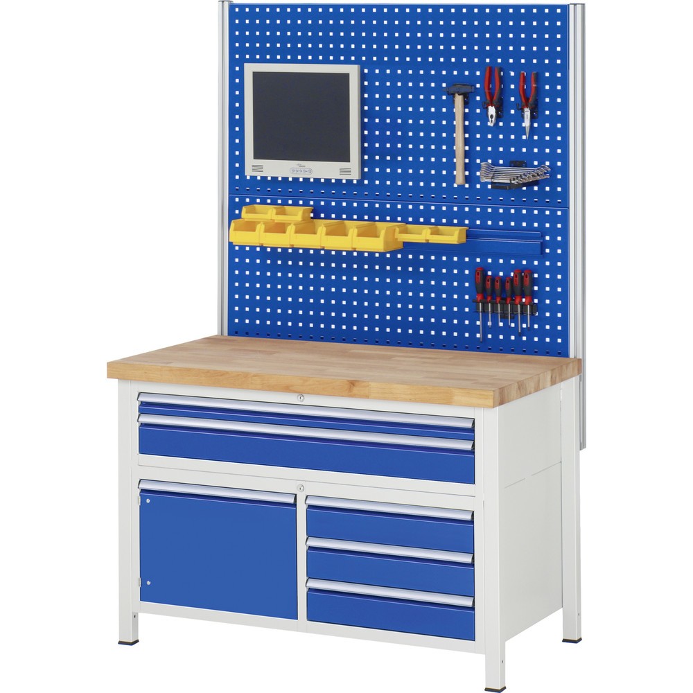 Immagine del prodotto n. 5: Banco da lavoro RAU serie 8000, 1 contenitore triplo, HxLxP 840 x 1.250 x 700 mm, 7 cassetti estraibili al 90% 4 x 90, 3 x 180 mm